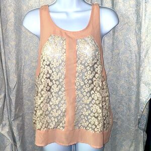 ☮️ 3/$20 Sleeveless Floral Lace Top w/ Back Zipper, Women's L (Light Pink)